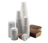 White Paper Cups for Hot Drinks | Coffee Cups with White Thru Lids and Sleeves 12oz (340ml) (50)