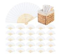 White Paper Fans Folding Fans with Foldable Storage Basket Handheld Fan for Guests Wedding Party