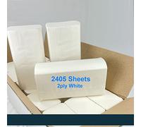 White Paper Hand Towels Z Fold 2405 Sheet, Extra Soft Hygienic Paper, Strong Absorbent, 100% Pure Pulp, Compatible with Universal Fold Towel Dispensers