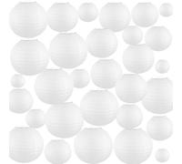 White Paper Lanterns, DIY Handmade Draw White Lampshade, 30 Pcs Round Paper Lanterns with 5 Sizes 30/25/20/15/10CM, Ceiling Light Shade for Weddings Christmas Festival Decorations