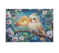 White Parrot on Branch with Heart Flowers 300 Pieces Set Classic Jigsaw Puzzle Couple Puzzle Partners Mind Relaxation Wall Decor Easter New Year Recycled Cardboard Material 300 PCS
