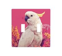 White Parrot On Pink Double Gang Toggle Light Cover Wall Plate Switch Decor Standard Size - 11.4x11.4cm
