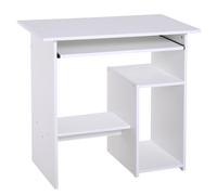 White Particleboard Compact Computer Desk 80x45x73.5cm w/ Keyboard Tray Shelves