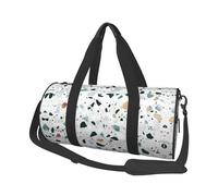 White Parttern Large Round Travel Duffle Bag, Full-Print Canvas Weekender with Padded Lining, Multiple Pockets,Detachable Shoulder Strap and Soft Leather Handles