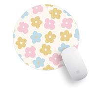 White & Pastel Coloured Pansies Daisies Flowers Floral Pattern PC Office Computer Round Mouse Mat Pad Desk Mousemat Mousepad