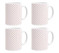 White & Pastel Pink Lovehearts Print Pattern Mug Coffee Cup Set of 4