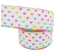 White Pastel Rainbow Hearts Grosgrain Ribbon 2 Metres Length x 38mm Width for Hair Bows, Birthday Cakes, Crafts, Cake Topper