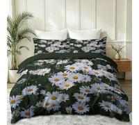 White Pastoral Breathable Duvet Set, Soft And Easy Care Microfiber Spring Plant Leaf Floral Daisy Duvet Cover, Super King Size Comfortable Bedding Set with 2 Pillowcases for Teens Kids