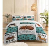White Pattern Duvet Cover Set Cot-bed Size for Adults Kids, Vintage Collage Print Bedding Set Dachshund Paw Print Bones Comforter Cover with 1 Pillowcase, Zippered Microfiber Bedding Sets 120 x 150 cm