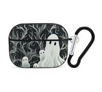 White Patterned Ghost AirPod Pro Case, Anti Scratch Hard PC Cover with Keychain, AirPod Pro 2nd/1st Case Accessories for Women Men, Black-Style