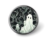White Patterned Ghost Button Pins - Personalized Round Badges for Women Men Custom Photo Buttons for Backpack Cloth Decoration Souvenir Gifts, Metal Badge Brooch Party Costume Accessory