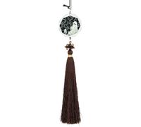 White Patterned Ghost Car Pendant Sun Catcher Crystal Ornament for Rearview Mirror, Elegant Car Hanging Ornament with Tassel for Home & Office Decor