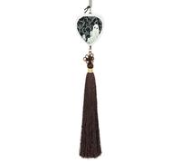 White Patterned Ghost Car Pendant Sun Catcher Crystal Ornament for Rearview Mirror, Elegant Car Hanging Ornament with Tassel for Home & Office Decor