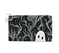 White Patterned Ghost Coin Purses with Zipper, Personalized Zero Wallet for Shopping, Small Makeup Pouches Bag for Travel, Card Organizer Case, Portable Canvas Change Purses