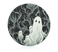 White Patterned Ghost Cutting Board, 8" Sublimation Glass Chopping Board Round Cutting Boards for Kitchen Decor, Anti Slip Heat Resistant Glass Plate for Countertop