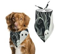 White Patterned Ghost Dog Bandanas for Feeding Grooming, Triangle Pet Bibs for Cats & Dogs Washable Fashion Pets Scarf for Party Travel 27.6 X 11.8 Inch