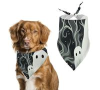 White Patterned Ghost Dog Bandanas for Feeding Grooming, Triangle Pet Bibs Washable Pets Scarf for Cats & Dogs