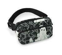 White Patterned Ghost Fanny Pack for Men Women, Durable Sling Chest Bag with Adjustable Strap & Large Pocket, Small Crossbody Bag for Running, Hiking, Cycling, Travel