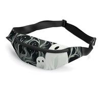 White Patterned Ghost Fanny Packs with Zipper, Personalized Waist Bags with Multiple Pockets, Adjustable Sling Bag for Travel, Waterproof Belt Bag, Crossbody Bags for Unisex
