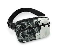 White Patterned Ghost Fanny Packs with Zipper, Personalized Waist Bags with Multiple Pockets, Adjustable Sling Bag for Travel, Waterproof Belt Bag, Crossbody Bags