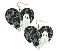 White patterned ghost Leather Earrings for Women Heart Earring Lightweight Dangle Earrings Jewelry Gifts, One Size, No Gemstone
