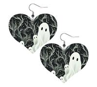 White patterned ghost Leather Earrings for Women Heart Earring Lightweight Dangle Earrings Jewelry Gifts