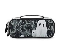 White Patterned Ghost Pencil Case with Handle, Large Capacity PU Leather Pencil Bag Office Organizer, Portable Cosmetic Bag for Travel, Home
