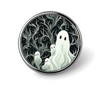 White Patterned Ghost Round Badge for Men Women, Durable & Stylish Lapel Pins, Lightweight Metal Badges for Shirts, Jackets, Hats