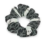 White Patterned Ghost Satin Scrunchies for Women, No Crease Silk Hair Ties & Holder, Soft Hair Scrunchies for Sleeping, Fashion Ponytail Holders for Girls Elastic Hair Bands Gifts