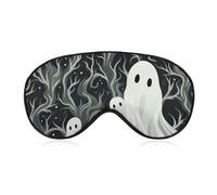White Patterned Ghost Sleep Mask for Women Men, Soft Eye Mask with Adjustable Strap for Sleeping, Light Blocking Travel Blindfold for Nap Comfortable Eye Cover for Home Office