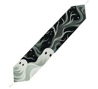 White Patterned Ghost Table Runner for Dining Table, Short Plush Runners Washable & Durable Tablerunner Modern Home Decor for Wedding, Kitchen, Holiday 200*33cm