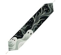 White Patterned Ghost Table Runner for Dining Table, Short Plush Runners Washable & Durable Tablerunner Modern Home Decor for Wedding, Kitchen, Holiday 178*33cm