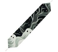 White Patterned Ghost Table Runner for Dining Table, Short Plush Runners Washable & Durable Tablerunner Modern Home Decor for Wedding, Kitchen, Holiday 229*33cm