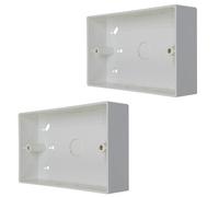 White Pattress Box Double 32mm PVC Surface 2 Gang with Lnockouts for 20mm Conduit and 25x16mm Mini Trunking (2)