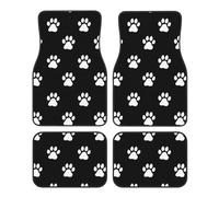 White Paw Print Car Mats 4 Pieces Footprint Universal Floor Car Mats Non-Slip Vehicle Carpet for SUV Van Truck Sedan