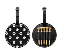 White Paw Print Golf Tee Holder Footprint Leather Golf Tee Organizer Bag for Women Men Water-Resistant Great Gifts for Golfer Lovers