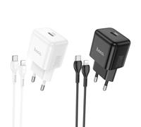 (White) PD30W Single Port EU Charger Set with 1m Type-C to iP Cable, Black/White, Safe Multiple Circuit Protection
