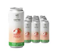 White Peach Cold Brew Tea, 330ml x 12 - Medium Caffeine, Organic Green Tea with Peach Infusion - 17 kcal Low Calorie Flavoured Drinks by KAYTEA