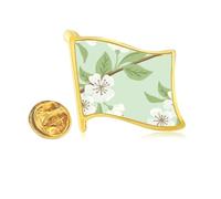 White Peach Flower Drawing Golden Metal Flag Lapel Pin Badge