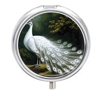 White Peacock_78030696 Round Pill Boxes with 3 Compartments, Portable Travel Pill Organizer Box, Mini Metal Pill Holder and Vitamin Containers for Oil
