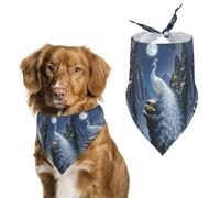 White Peacock and Moon Dog Bandanas for Feeding Grooming, Triangle Pet Bibs Washable Pets Scarf for Cats & Dogs