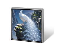 White Peacock And Moon Square Lapel Pins Backpack Pin Cute Brooch Decoration Brooches for Women Men Fashion Button Badges for Hat Backpacks Purses Jackets Shirt Suit