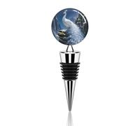 White Peacock And Moon Wine Stoppers, Decorative Zinc Alloy Wine Bottle Stopper, Reusable Silicone Cork for Red/White Wine Bottles - Standard Size