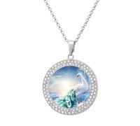 White Peacock Beach Personalized Picture Necklace Photo Pendant Custom Memorial Jewelry for Women