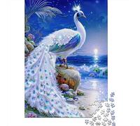 White Peacock Dream Coast 1000 Piece Jigsaw Puzzle Paper for Adults Night Ocean Scene Jigsaw Puzzle for Family Relaxing Gift 70x50cm/1000pcs