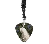 White Peacock Guitar Pick Necklace Exquisite Titanium Steel Personalized Necklaces Cool Pendant Necklaces Fashion Guitar Pick Holder Necklace Unique Gifts for Adult
