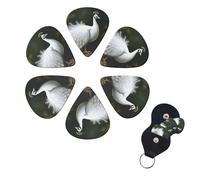 White Peacock Guitar Picks 6 Pack, 0.46mm Thickness Celluloid Bass Pick with Leather Guitar Pick Holder Keychain Abstract Art Pics Plectrum for Acoustic Electric Guitar, Ukulele, Bass