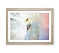 White Peacock In Abstract Modern Art Framed Print | A2 Oak Framed Wall Art | Ready to Hang | Abstract Animal Picture | Living Room Bedroom Lounge Office
