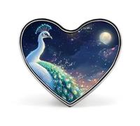 White Peacock Moon Beach Brooch Pins Heart Badge Button Tie Lapel Backpack Pin Decoration for Women Men