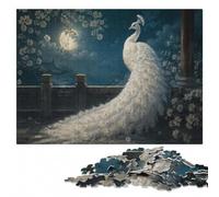 White Peacock on Cherry Blossom Branch Jigsaw Puzzle for Adults, 500 Pieces | A focused indoor hobby: a simple way to organise the image alone or together.